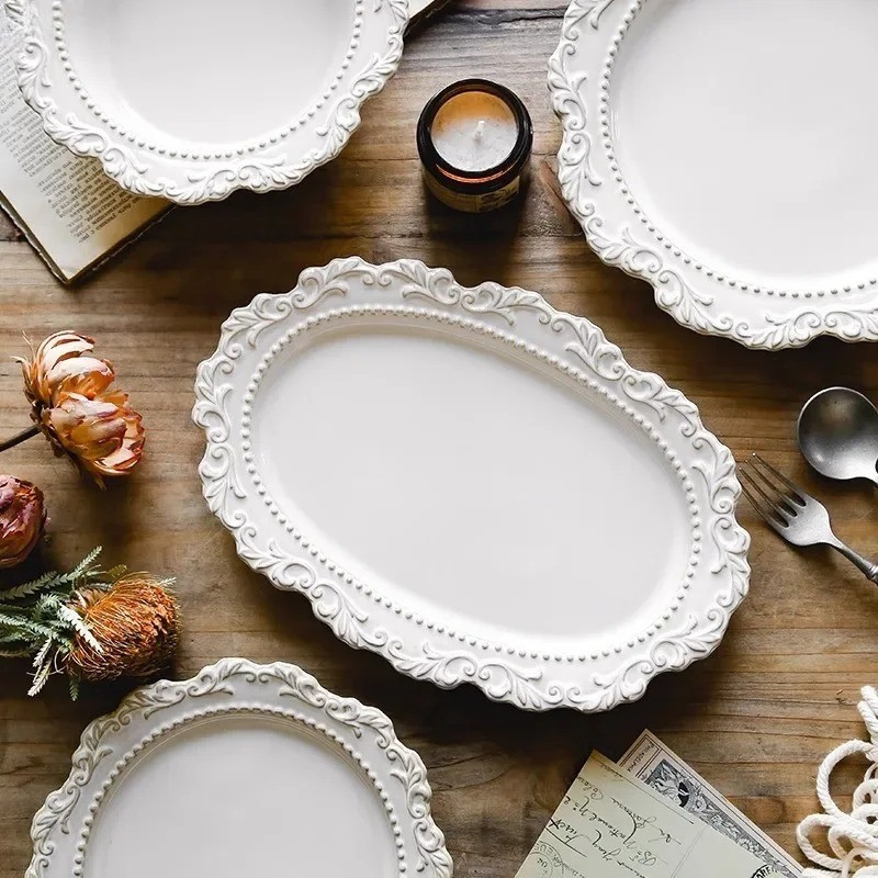 Vintage Relief Ceramic Tableware Set – Elegant Dining
