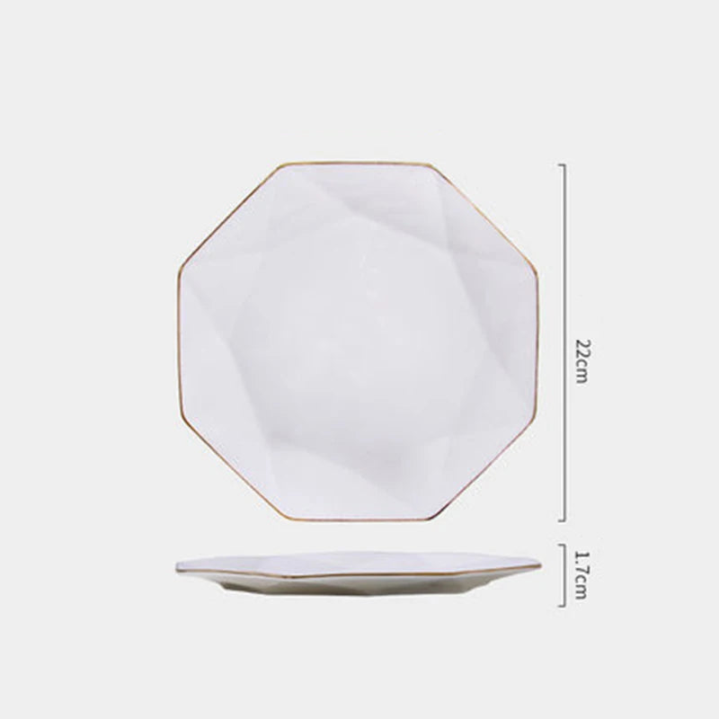 Octagonal Porcelain Dinner Plate – Elegant Gold Trim