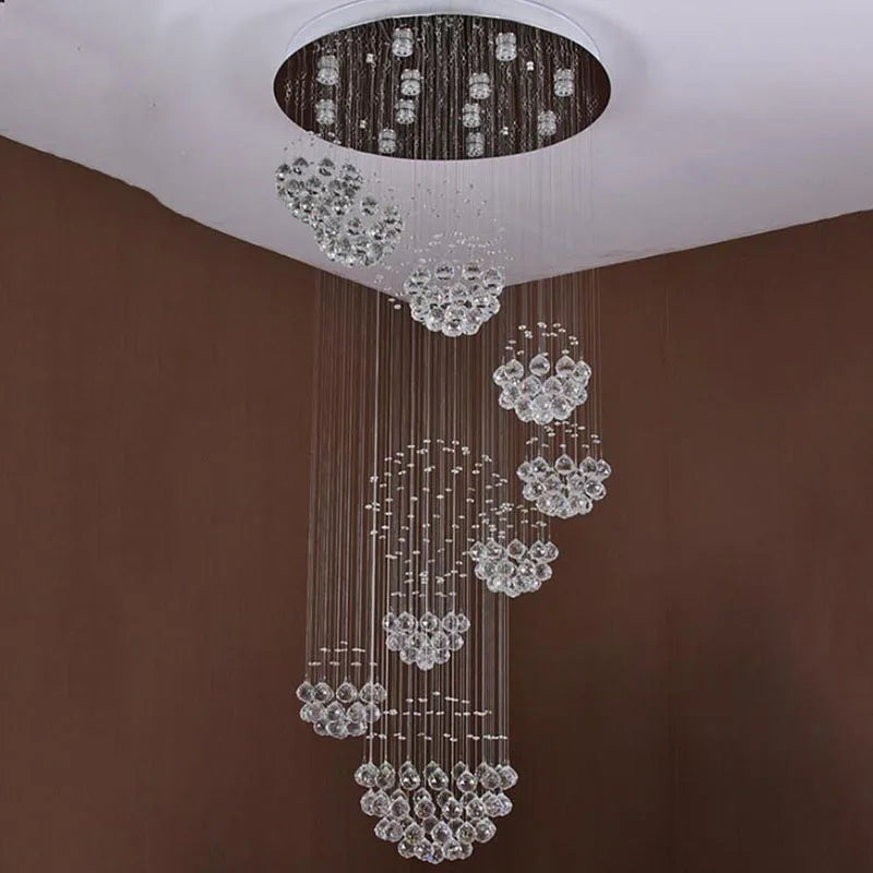 "Modern Crystal Staircase Chandelier – LED Lighting for Villas and Hotels"