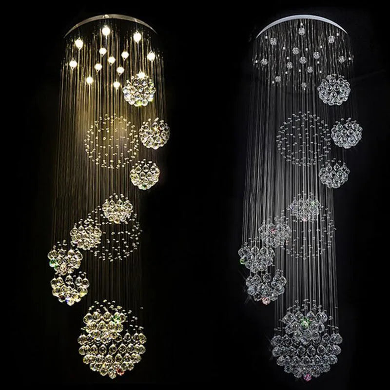 "Modern Crystal Staircase Chandelier – LED Lighting for Villas and Hotels"