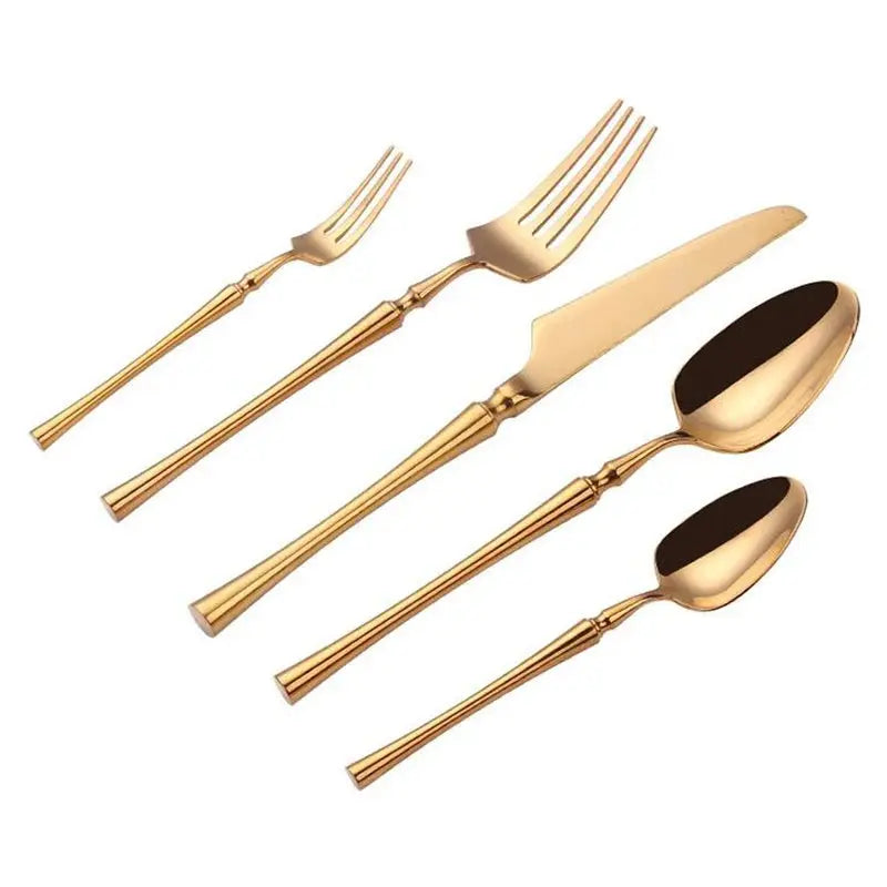 KuBac Hommi 30-Piece Shiny Dinnerware Set - 18/10 Stainless Steel Mirror Gold Cutlery Set linarro