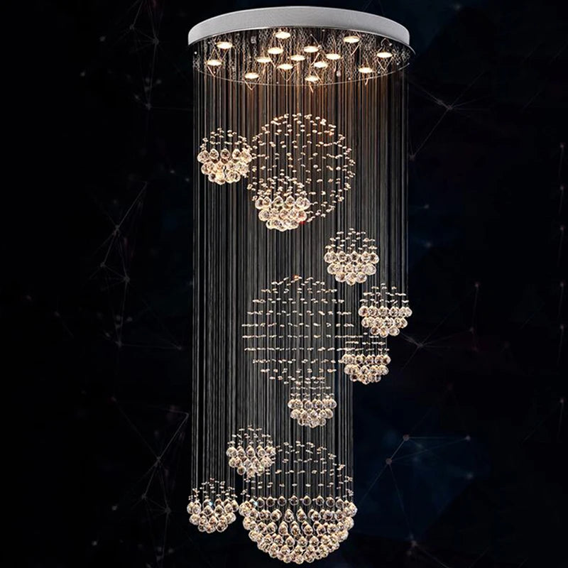"Modern Crystal Staircase Chandelier – LED Lighting for Villas and Hotels"