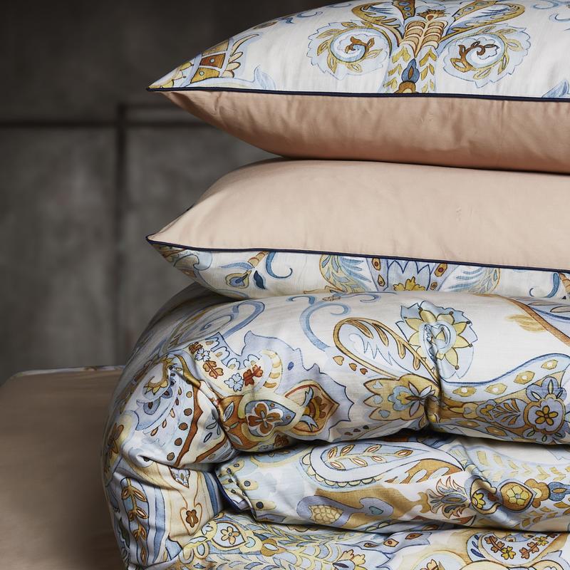 Luxury Paisley Floral Egyptian Cotton Bedding Set – Beige & Botanical Print | Queen & King