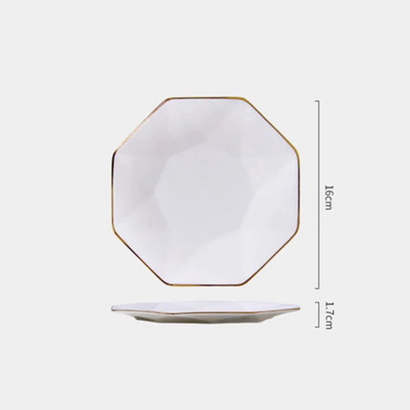 Octagonal Porcelain Dinner Plate – Elegant Gold Trim