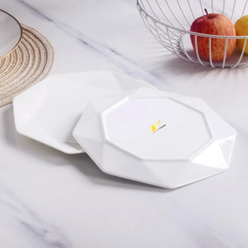 Octagonal Porcelain Dinner Plate – Elegant Gold Trim