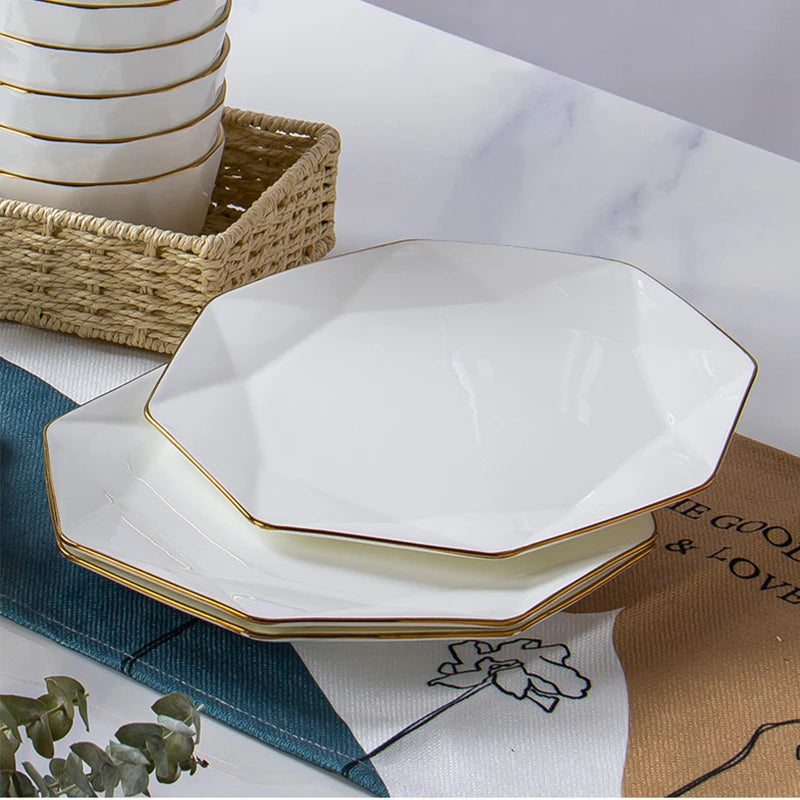 Modern octagon dinner plate styled on a luxury table

