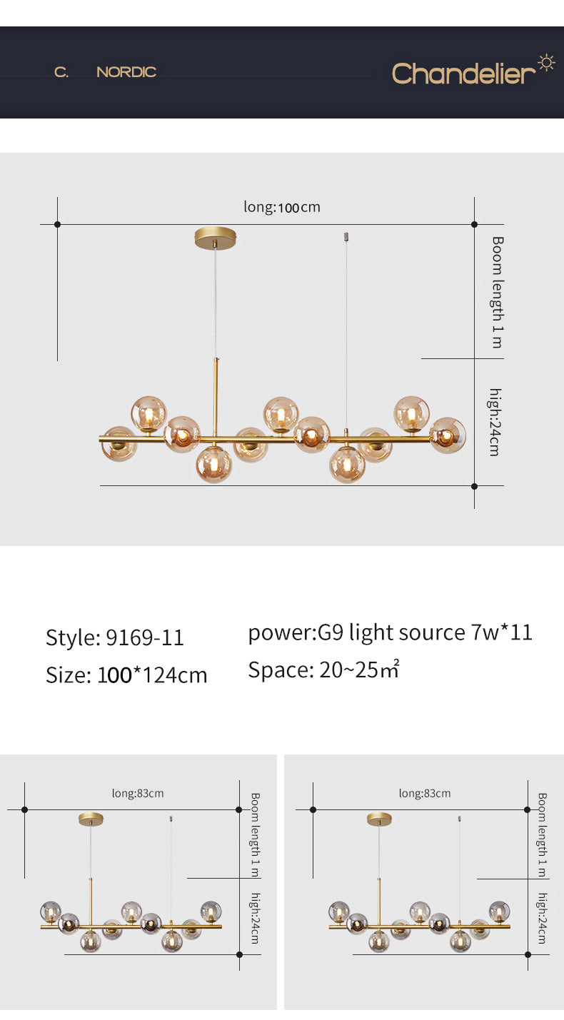Nordic Modern LED Glass Ball Pendant Light – Gold Finish