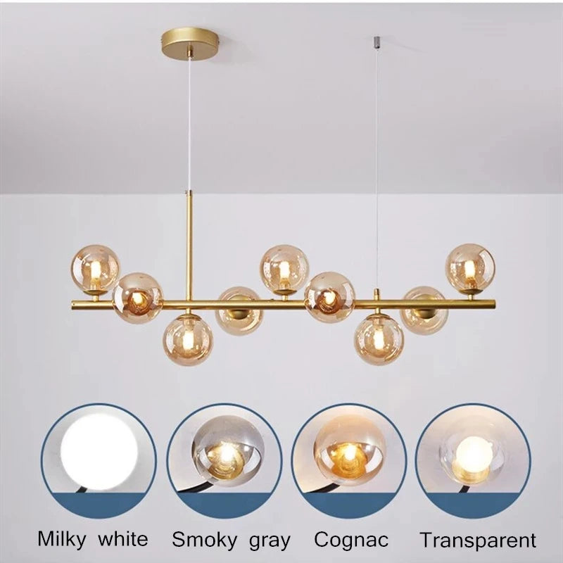 Nordic Modern LED Glass Ball Pendant Light – Gold Finish