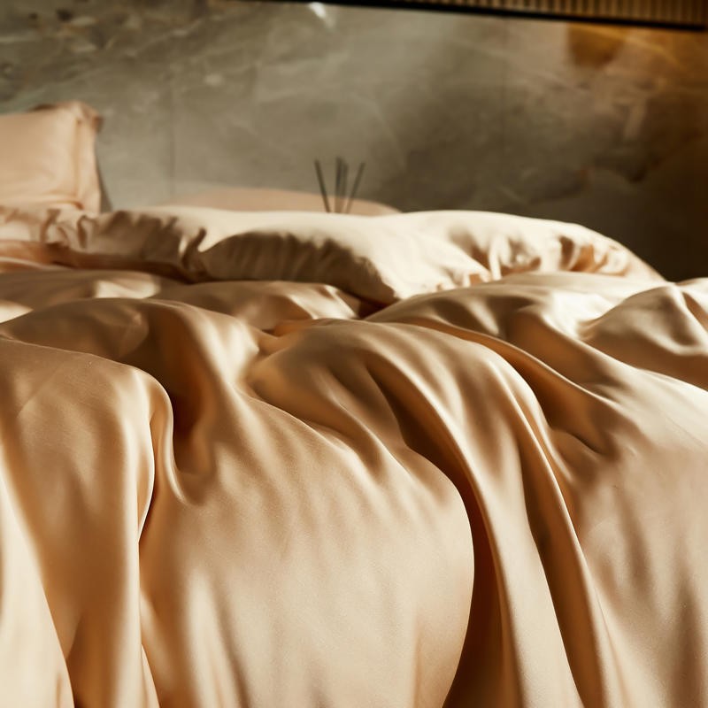 Light Golden Beige Eucalyptus Lyocell Silk Bedding Set – Soft, Cooling Duvet Cover, Sheet & Pillowcases | Full, Double, Queen, King