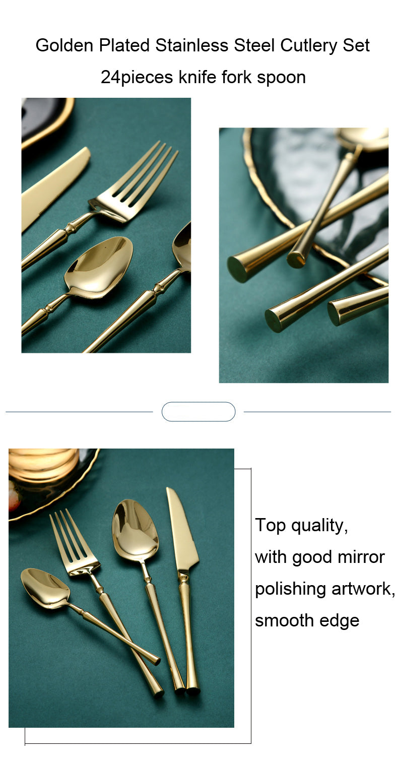 "24-Piece Gold Cutlery Set – Premium 18/10 Stainless Steel Flatware for Elegant Dining"