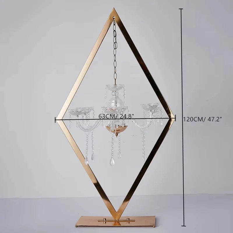 "Various set sizes of metal and acrylic candelabra centerpieces for event decor."