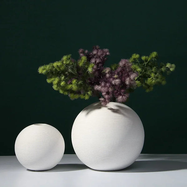 White Round Ceramic Vase – Minimalist Home Decor