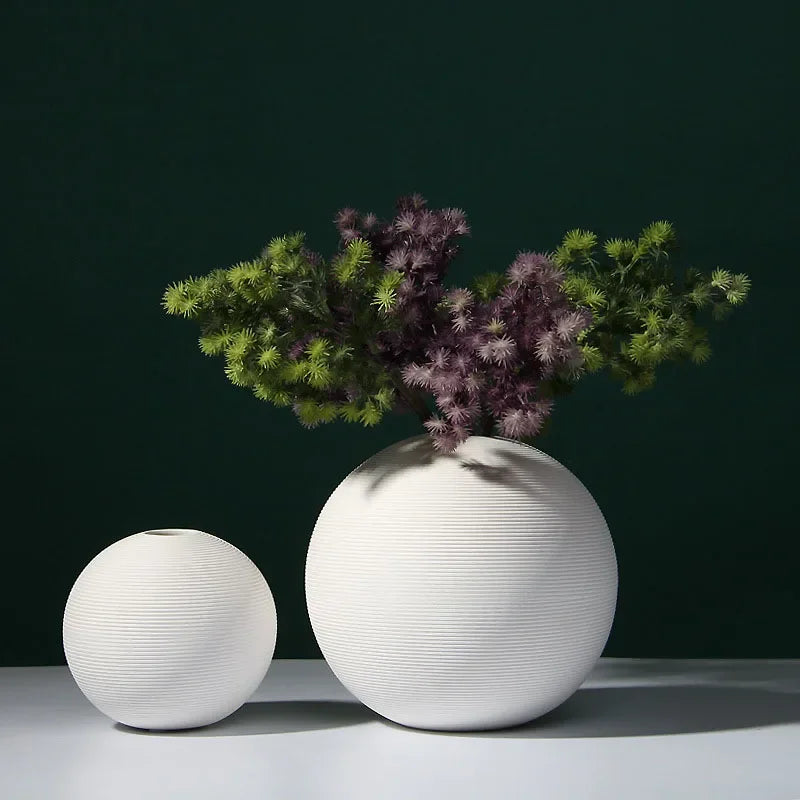 White Round Ceramic Vase – Minimalist Home Decor