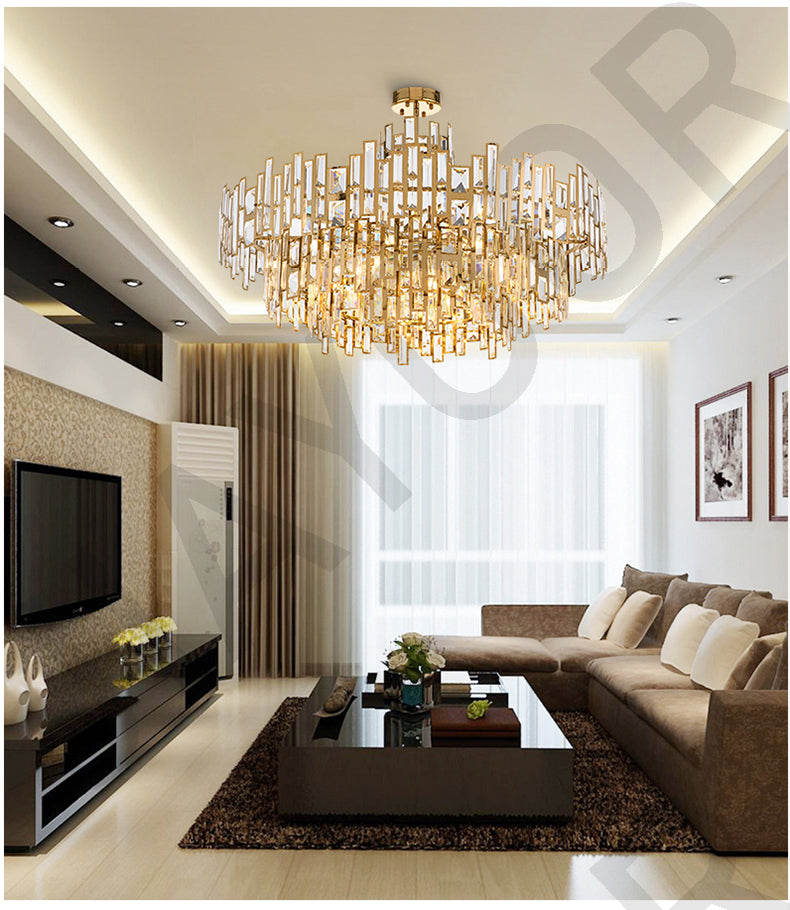 "Luxury Crystal Round Chandelier – Modern LED Ceiling Light for Dining & Living Rooms"