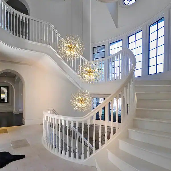 "Modern Firework Chandelier – LED Sputnik Pendant Light for Staircases, Lofts & Villas"
