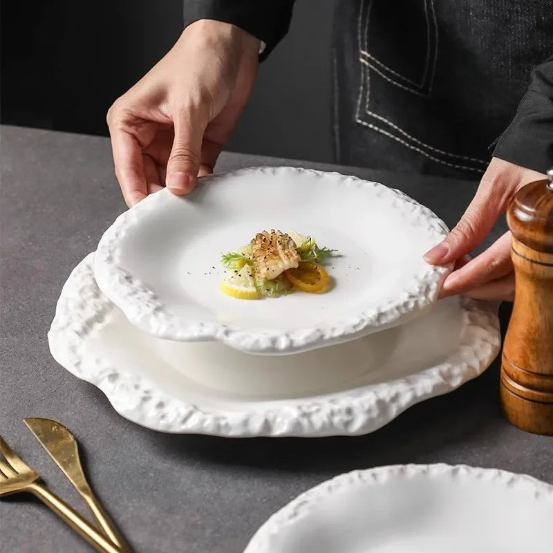 Rock-Edge Ceramic Flat Plate – Elegant Dining