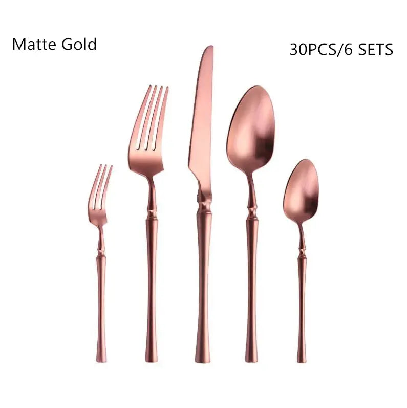 KuBac Hommi 30-Piece Shiny Dinnerware Set - 18/10 Stainless Steel Mirror Gold Cutlery Set linarro