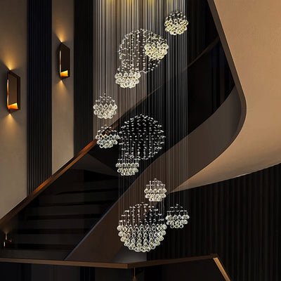 "Modern Crystal Staircase Chandelier – LED Lighting for Villas and Hotels"