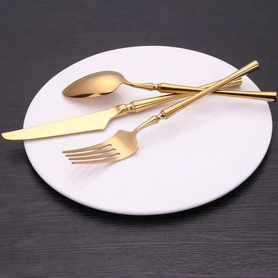 KuBac Hommi 30-Piece Shiny Dinnerware Set - 18/10 Stainless Steel Mirror Gold Cutlery Set linarro