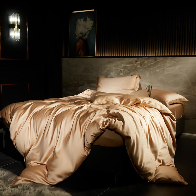 Light Golden Beige Eucalyptus Lyocell Silk Bedding Set – Soft, Cooling Duvet Cover, Sheet & Pillowcases | Full, Double, Queen, King