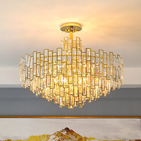 "Luxury Crystal Round Chandelier – Modern LED Ceiling Light for Dining & Living Rooms"
