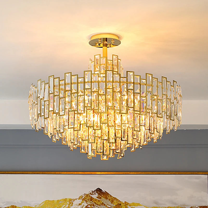 "Luxury Crystal Round Chandelier – Modern LED Ceiling Light for Dining & Living Rooms"