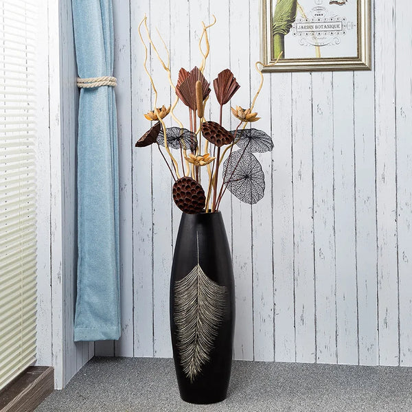 Modern Black Ceramic Vase – Nordic Ikebana Home Decor