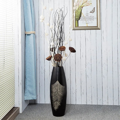 Modern Black Ceramic Vase – Nordic Ikebana Home Decor
