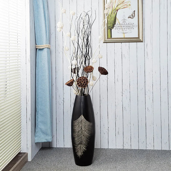 Modern Black Ceramic Vase – Nordic Ikebana Home Decor