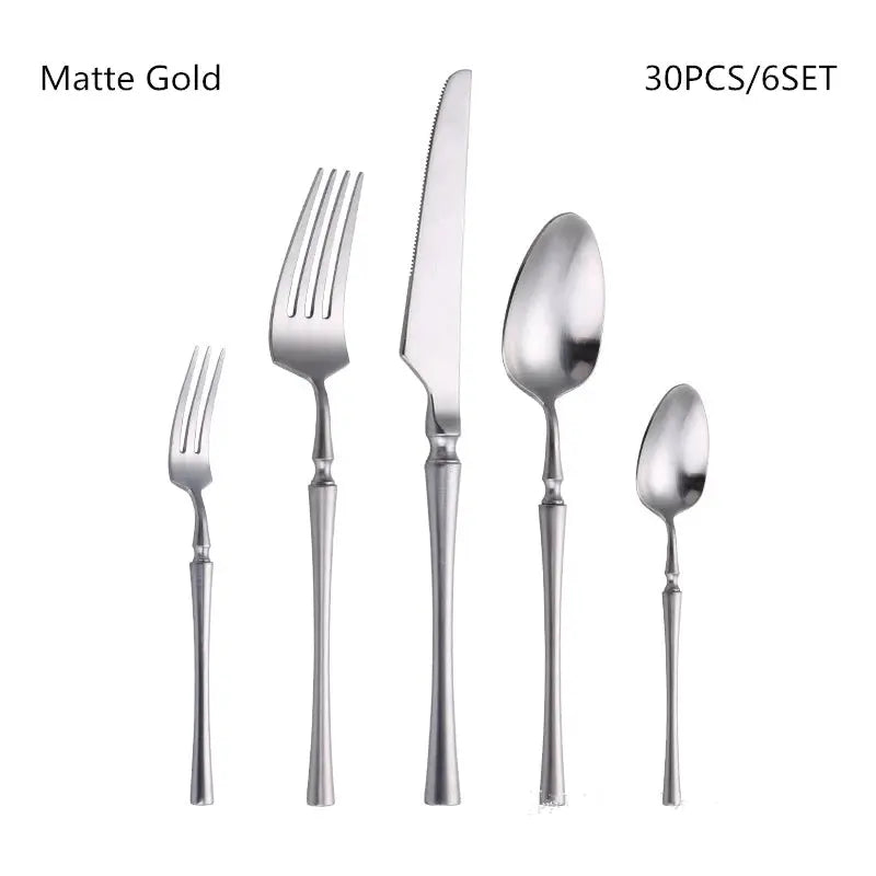 KuBac Hommi 30-Piece Shiny Dinnerware Set - 18/10 Stainless Steel Mirror Gold Cutlery Set linarro