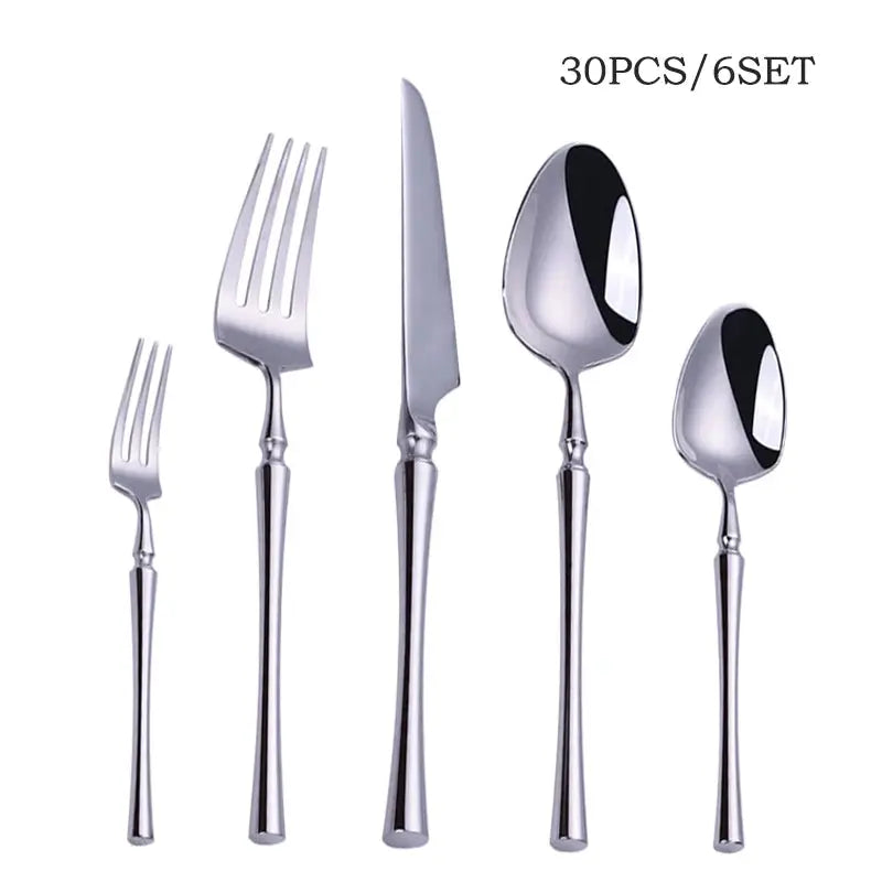 KuBac Hommi 30-Piece Shiny Dinnerware Set - 18/10 Stainless Steel Mirror Gold Cutlery Set linarro