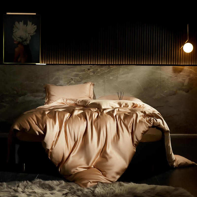 Light Golden Beige Eucalyptus Lyocell Silk Bedding Set – Soft, Cooling Duvet Cover, Sheet & Pillowcases | Full, Double, Queen, King