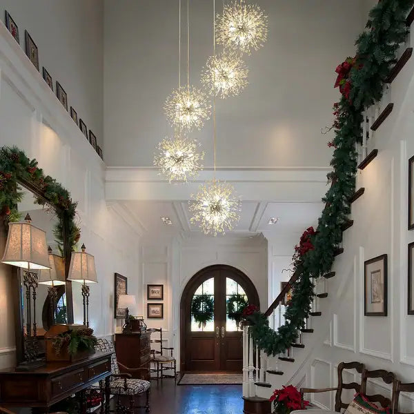 "Modern Firework Chandelier – LED Sputnik Pendant Light for Staircases, Lofts & Villas"