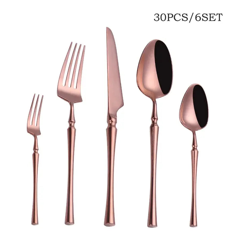 KuBac Hommi 30-Piece Shiny Dinnerware Set - 18/10 Stainless Steel Mirror Gold Cutlery Set linarro