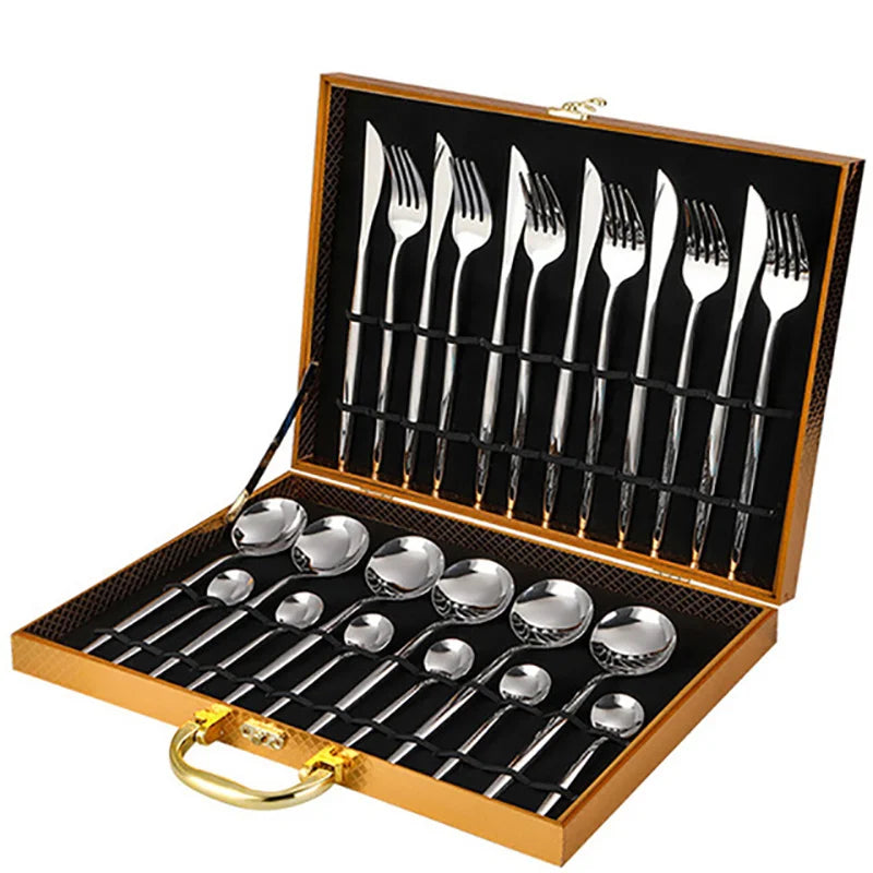 24-Piece Gold Stainless Steel Flatware Set – Elegant Gift Box
