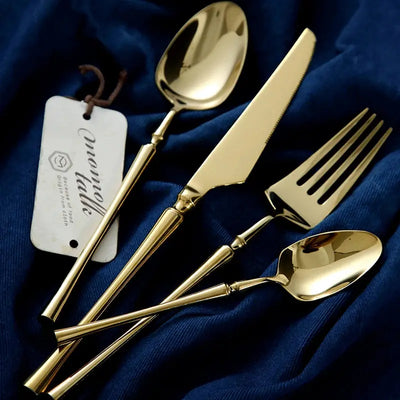24-Piece Gold Cutlery Set - Premium 18/10 Stainless Steel Knives, Forks, and Spoons linarro