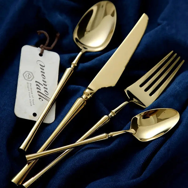 24-Piece Gold Cutlery Set - Premium 18/10 Stainless Steel Knives, Forks, and Spoons linarro