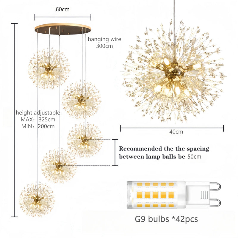 "Modern Firework Chandelier – LED Sputnik Pendant Light for Staircases, Lofts & Villas"