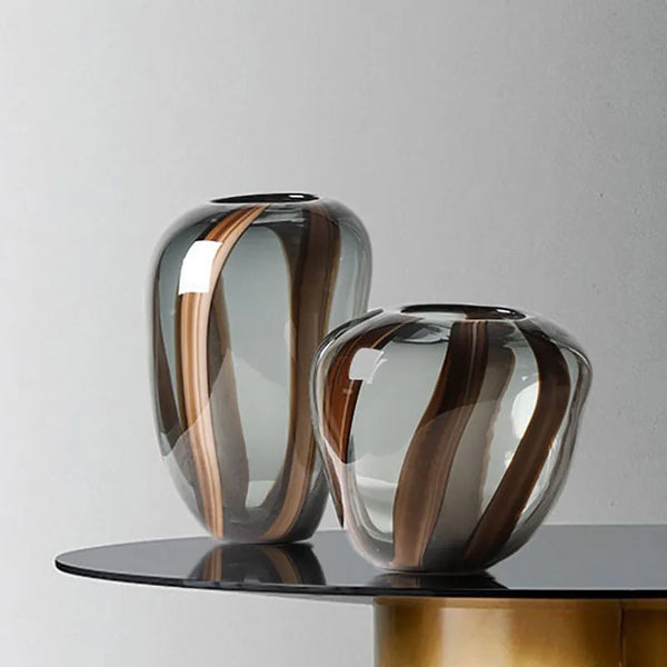 Colored Striped Glass Vase – Modern Decorative Accent