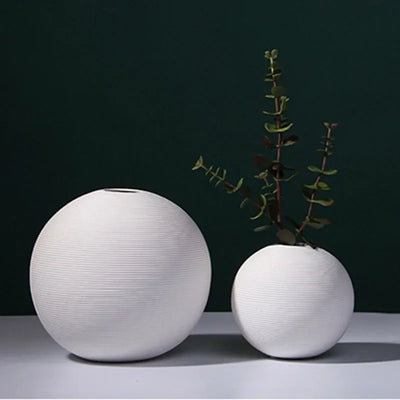 White Round Ceramic Vase – Minimalist Home Decor
