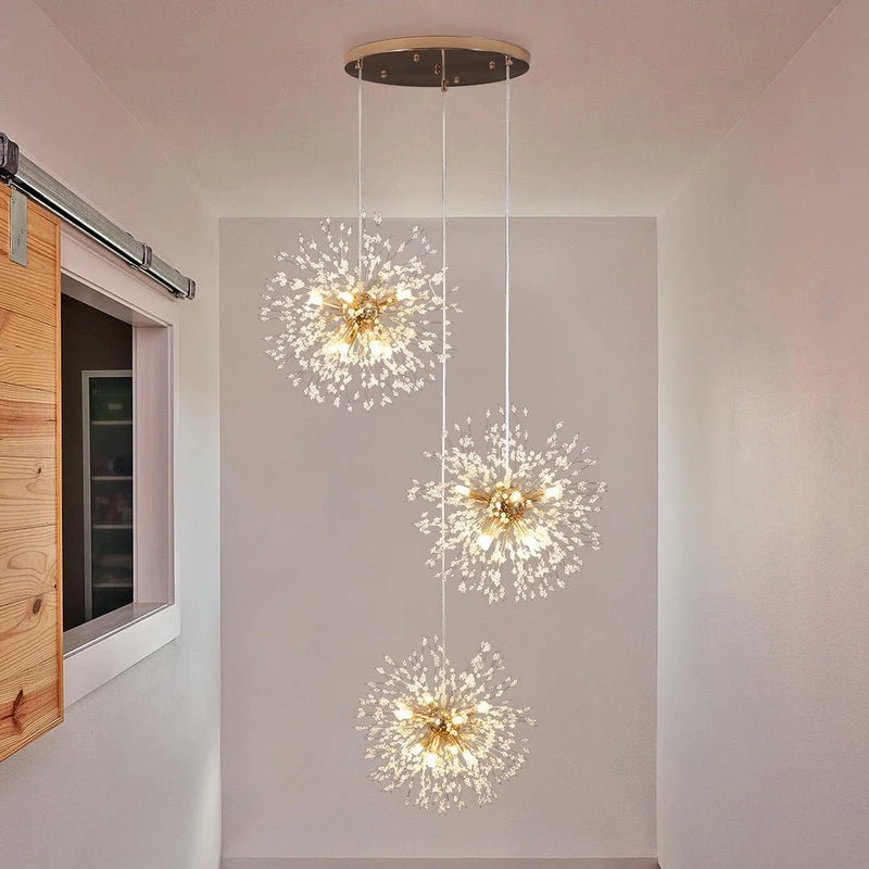 "Modern Firework Chandelier – LED Sputnik Pendant Light for Staircases, Lofts & Villas"