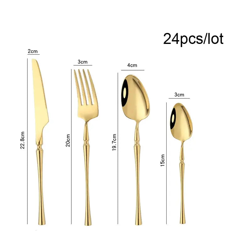 24-Piece Gold Cutlery Set - Premium 18/10 Stainless Steel Knives, Forks, and Spoons linarro