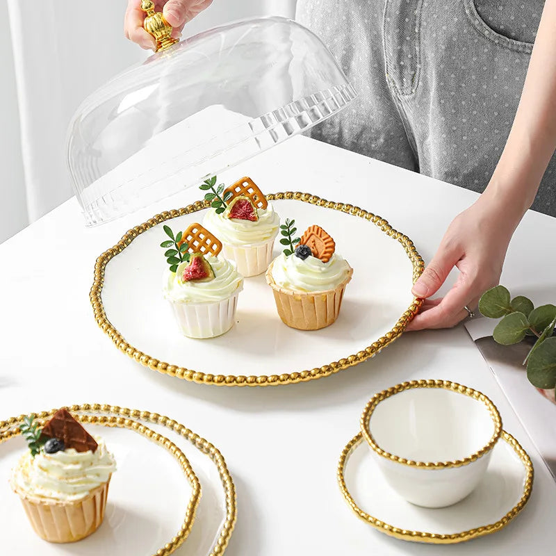European-Style Bead-Dot Porcelain Dinner Plate – Elegant Dining