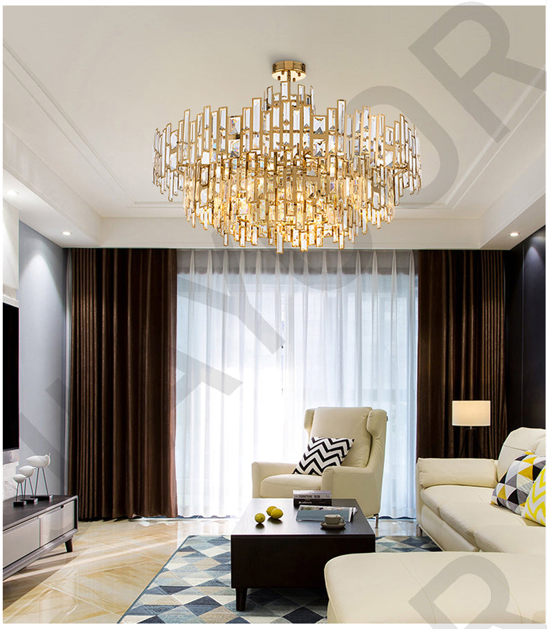 "Luxury Crystal Round Chandelier – Modern LED Ceiling Light for Dining & Living Rooms"