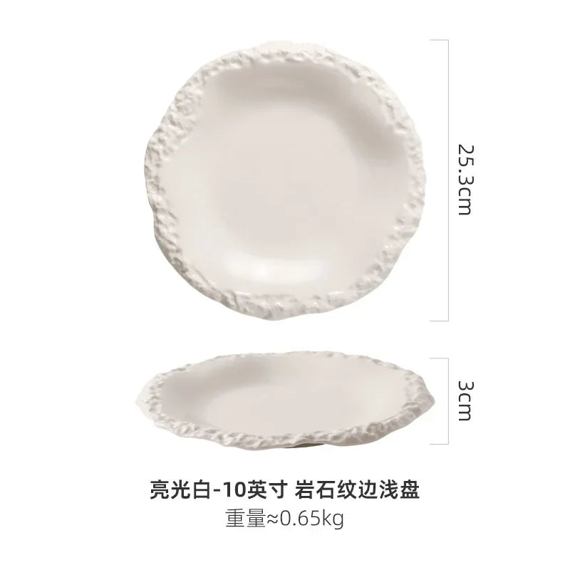 Rock-Edge Ceramic Flat Plate – Elegant Dining