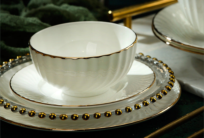 Hand-Drawn Gold Bone  Dinnerware Set
