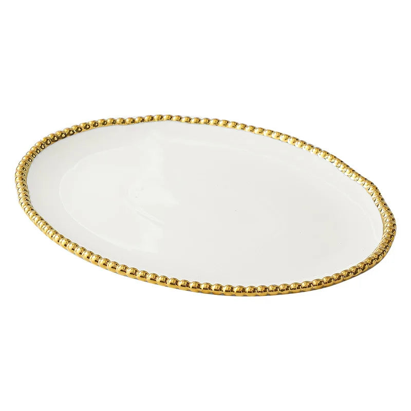 European-Style Bead-Dot Porcelain Dinner Plate – Elegant Dining