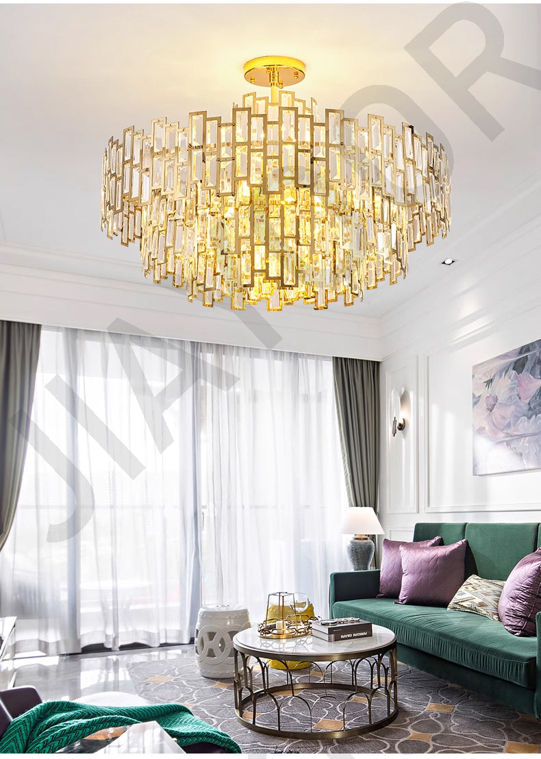 "Luxury Crystal Round Chandelier – Modern LED Ceiling Light for Dining & Living Rooms"
