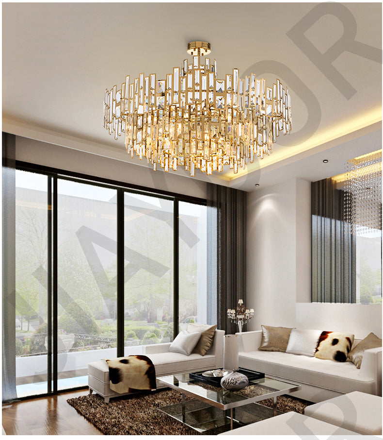 "Luxury Crystal Round Chandelier – Modern LED Ceiling Light for Dining & Living Rooms"