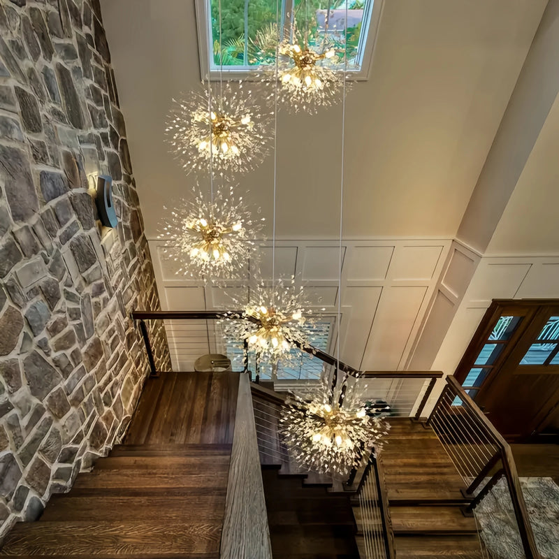 "Modern Firework Chandelier – LED Sputnik Pendant Light for Staircases, Lofts & Villas"